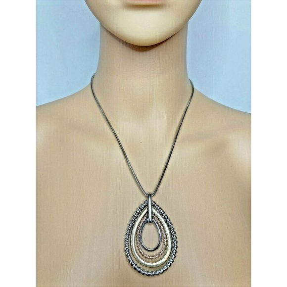 STATEMENT TRI-COLORED 2.5" PENDANT WITH ADJUSTABLE NECKLACE 33" MAX - BOHO - Picture 1 of 3